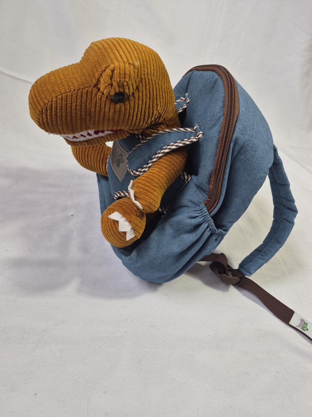 New Naturally KidS Small Dinosaur Backpack - T-Rex Toy for Kids Blue Brown Plush